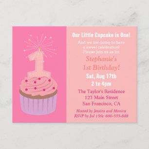Invitation Petit Cupcake a Un An, Première Fête d'Anniversair