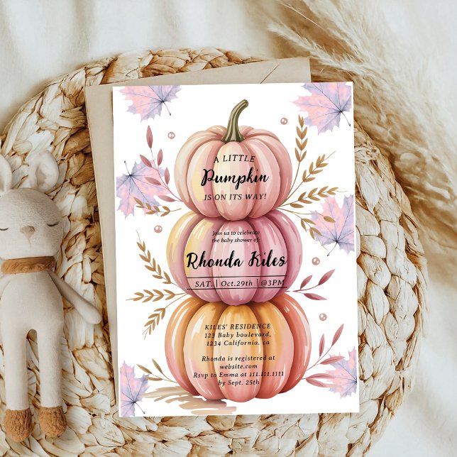 Invitation Petit Cutie Bow Citrouille rose fille Baby shower (Créateur téléchargé)