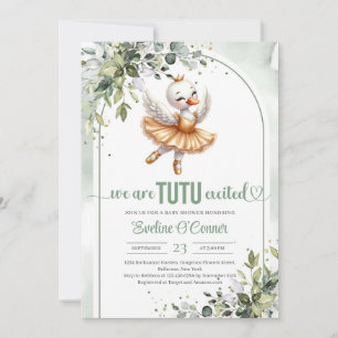 Invitation Petit cygne tendance avec robe tutu dorée verdure