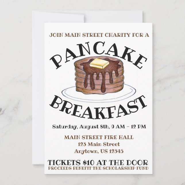 Invitation Petit-déjeuner annuel Charité Événement Flapjacks (Devant)