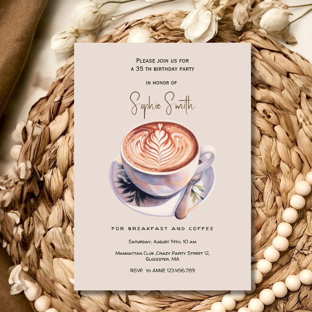Invitation Petit déjeuner avec café fête d'anniversaire (Créateur téléchargé)