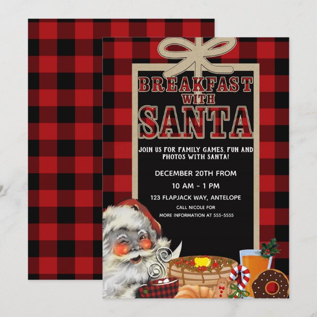 Invitation Petit-déjeuner avec Père Noël Brunch Red Buffalo P (Devant / Derrière)