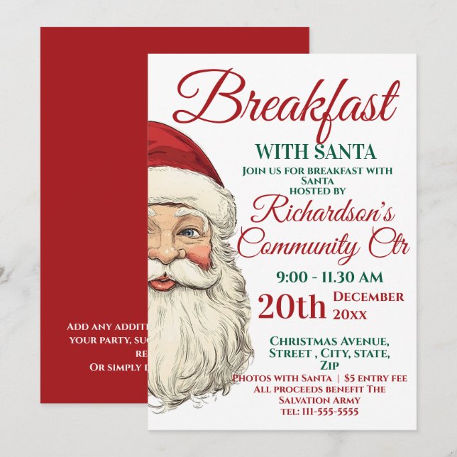 Invitation Petit-Déjeuner Avec Père Noël Festive (Devant / Derrière)