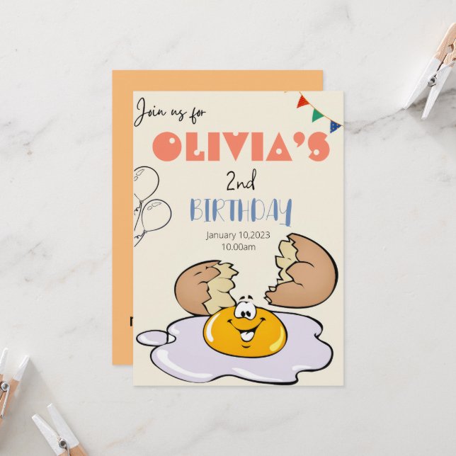 Invitation Petit-déjeuner brunch enfants fête de 2e anniversa (Devant/Arrière en situation)