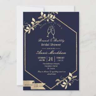 Invitation Petit déjeuner champêtre pétillant bleu foncé et o