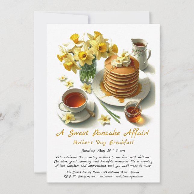 Invitation Petit-déjeuner de la Fête des Mères - Pancakes & D (Devant)