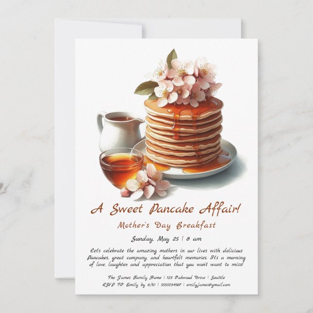 Invitation Petit-déjeuner de la Fête des Mères, Pancakes, fle (Devant)