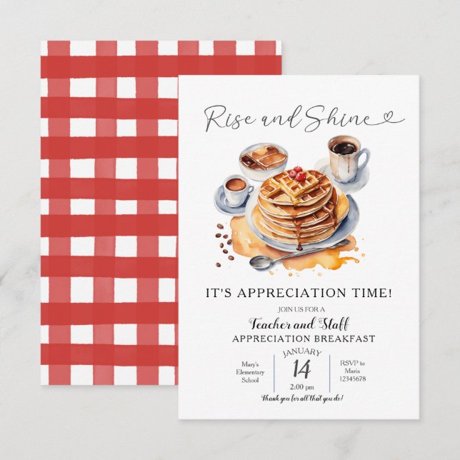 Invitation Petit-déjeuner de l'enseignant Lève et Brille (Devant / Derrière)