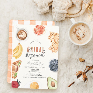 Invitation Petit déjeuner de mariage aquarelle Gaufres Café F