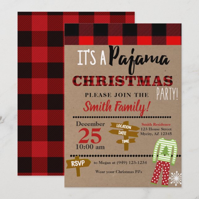 Invitation Petit déjeuner de Noël Pajama fêtes (Devant / Derrière)