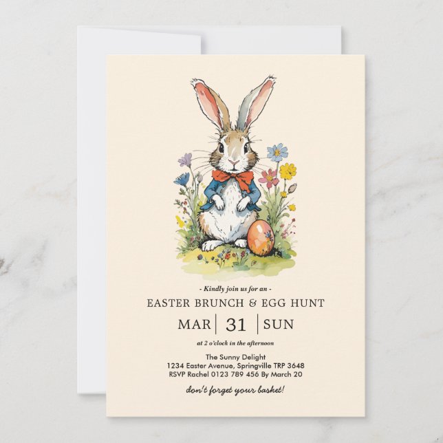 Invitation Petit déjeuner de Pâques & Chasse aux œufs | Lapin (Devant)