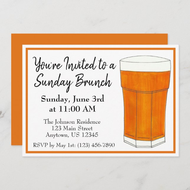 Invitation Petit déjeuner dominical Brunch Jus d'orange OJ (Devant / Derrière)