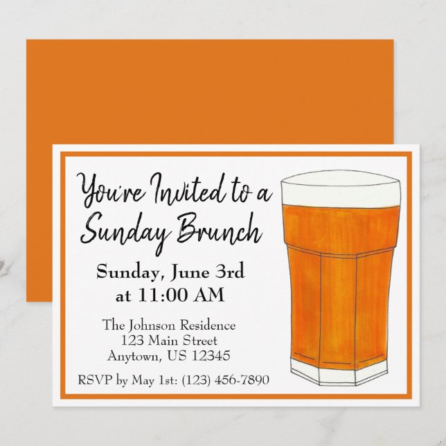 Invitation Petit déjeuner dominical Brunch OJ Jus d'orange (Devant / Derrière)
