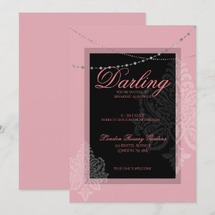 Invitation Petit-déjeuner et brunch rose et noir