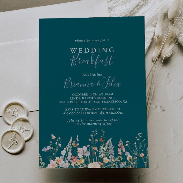 Invitation Petit déjeuner Mariage Fleur sauvage vert à couleu (Créateur téléchargé)