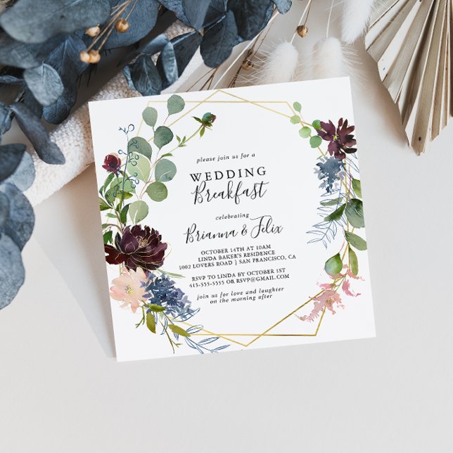 Invitation Petit déjeuner Mariage géométrique Bourgogne (Créateur téléchargé)