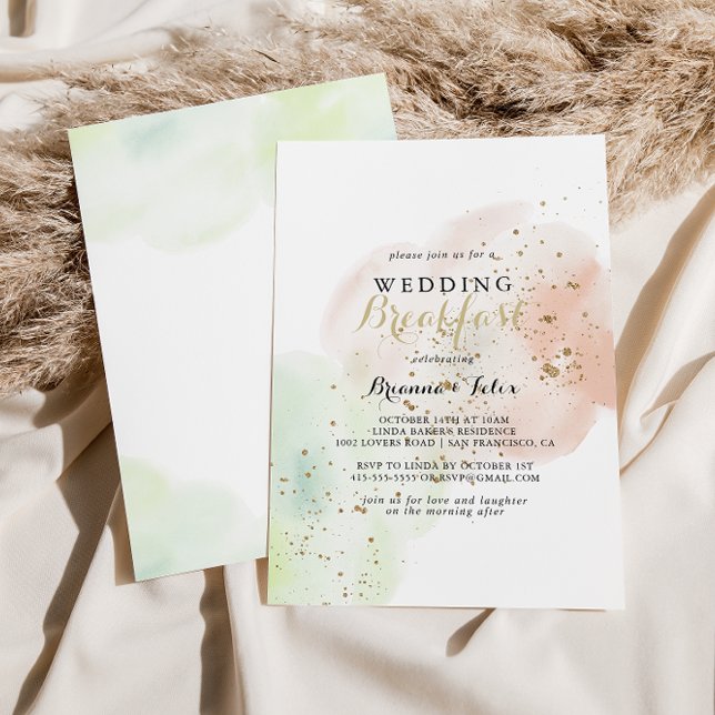 Invitation Petit déjeuner Mariage Watercolor Gold Confetti (Créateur téléchargé)
