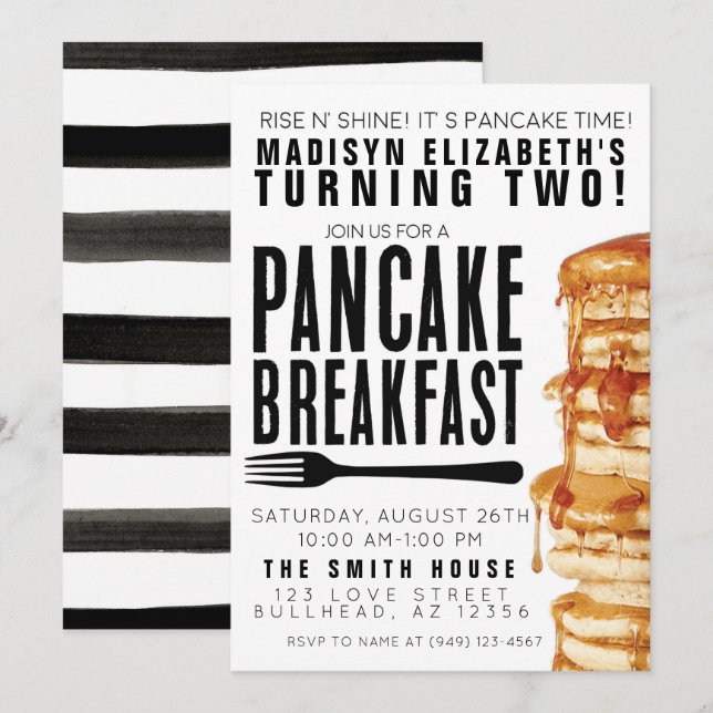 Invitation Petit déjeuner Pancakes et Pyjamas Fête Anniversai (Devant / Derrière)