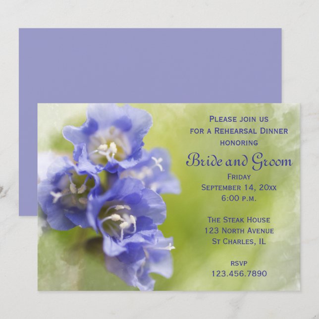 Invitation Petit Dîner de répétition Mariage de fleurs pourpr (Devant / Derrière)