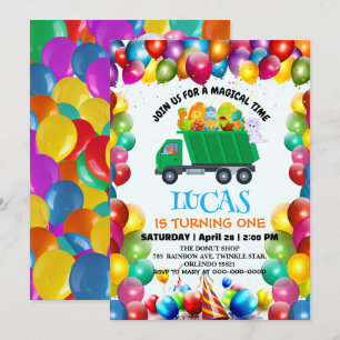 Invitation Petit Dinosaur camion à ordures ballon d'anniversa