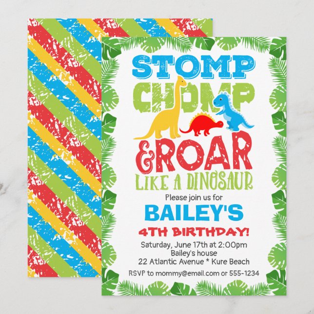 Invitation Petit Dinosaure d'anniversaire (Devant / Derrière)