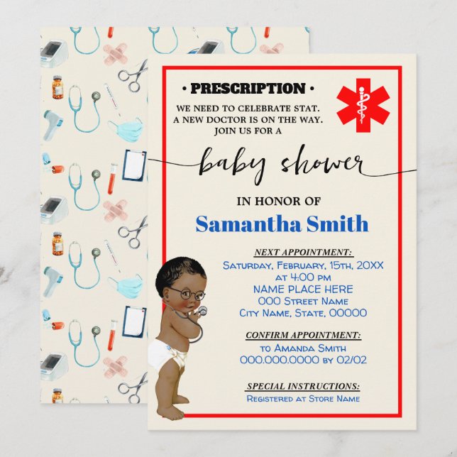 Invitation Petit Docteur sur son chemin Médicale AA Baby show (Devant / Derrière)