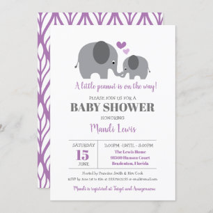 Invitation Petit Eléphant d'arachide Baby shower de fille pou