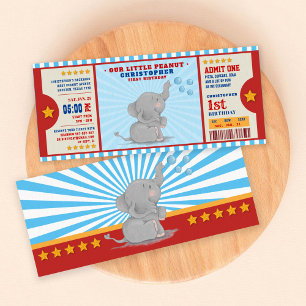 Invitation Petit éléphant d'arachide Billets Premier annivers