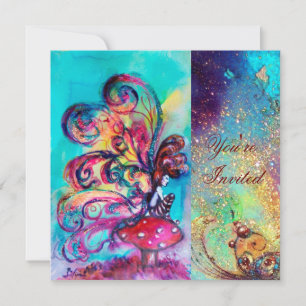 Invitation PETIT ELF DE CHAMPIGNONS, rose vert bleu scintilla