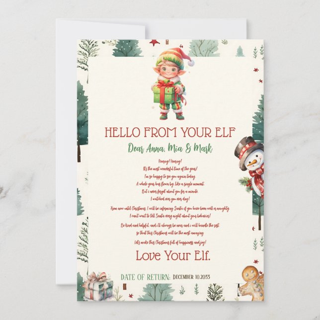 Invitation Petit Elfe Enfants Noël Elfe Vacances Bonjour Lett (Devant)