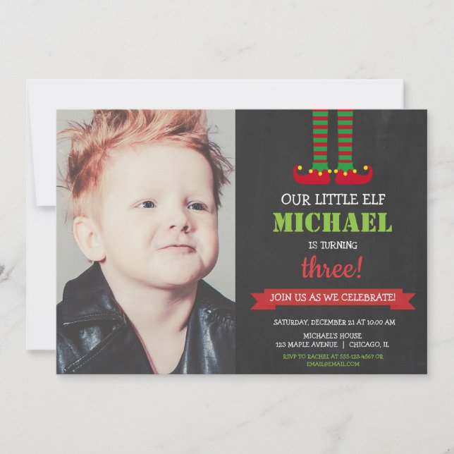 Invitation Petit Elfe mignon Noël Anniversaire photo de fête (Devant)