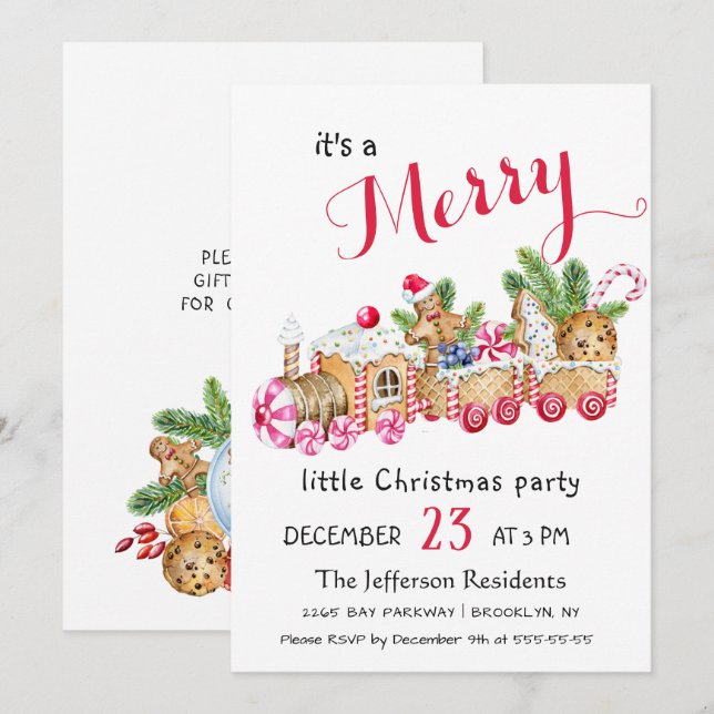 Invitation Petit Express de pain d'épices Petit fête de Noël (Devant / Derrière)