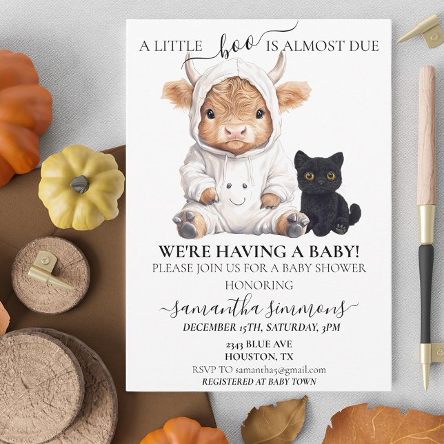 Invitation Petit Fantôme de Boo Halloween Highland Cow Baby (Créateur téléchargé)