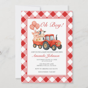 Invitation Petit fermier gingham tracteur bébé douche animaux