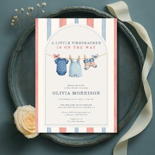 Invitation Petit feu d'artifice Fête prénatale rayures patrio