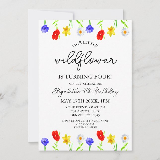 Invitation Petit Fleur sauvage 4e anniversaire (Devant)