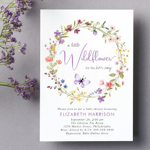 Invitation Petit Fleur sauvage Aquarelle Bébé Fille Douche