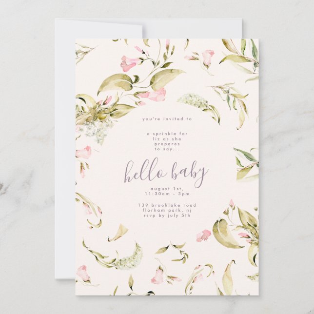 Invitation Petit Fleur sauvage Boho Jardin Bonjour Baby showe (Devant)