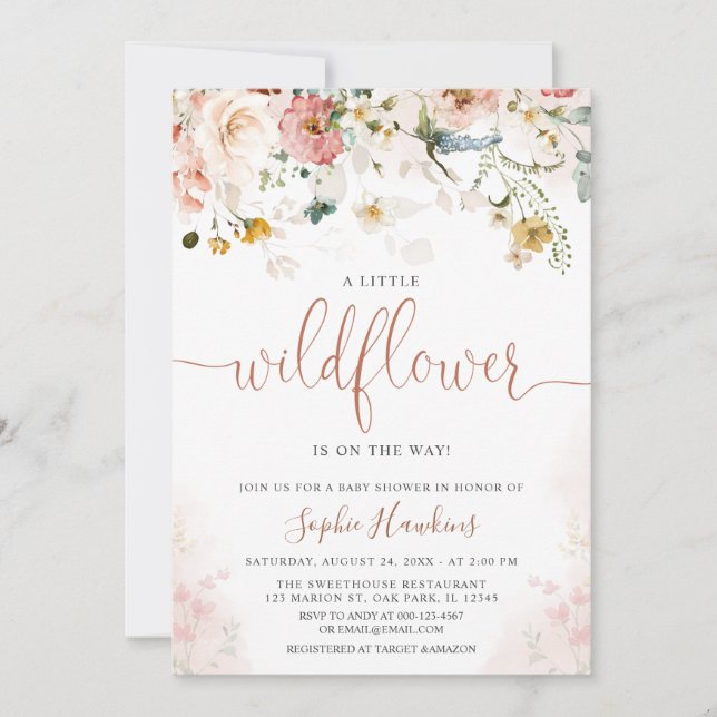 Invitation Petit Fleur sauvage En Route Baby shower (Devant)