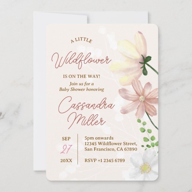 Invitation Petit Fleur sauvage En Route Baby shower (Devant)