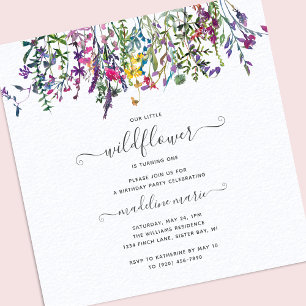 Invitation Petit Fleur sauvage Floral Girl premier anniversai
