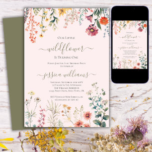 Invitation Petit Fleur sauvage qui tourne un joli 1er anniver