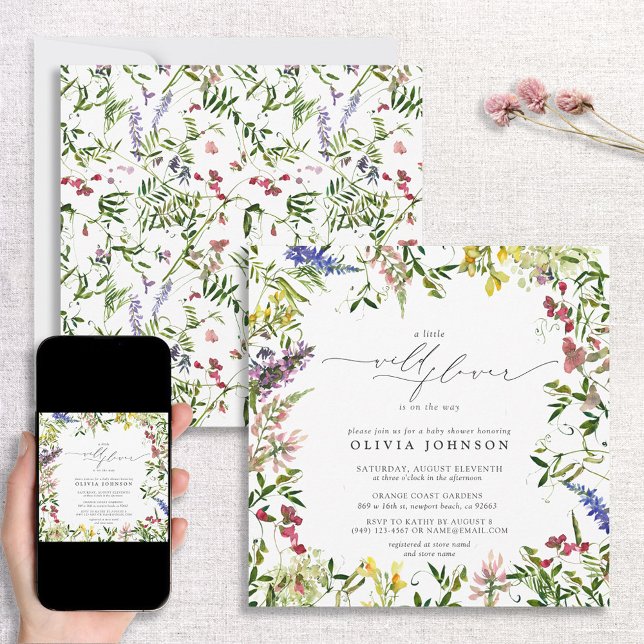 Invitation Petit Fleur sauvage Script Girl Baby shower floral (Créateur téléchargé)