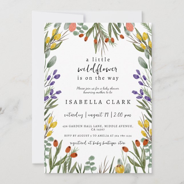 Invitation Petit Fleur sauvage Sur Le Chemin Baby shower Auto (Devant)