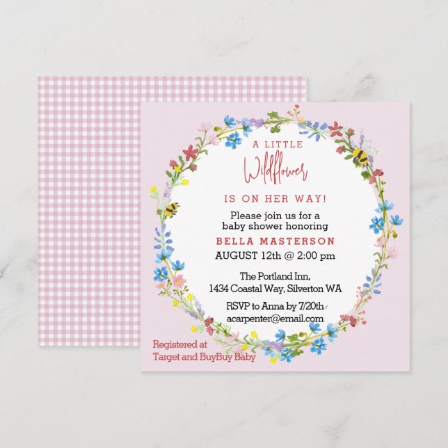 Invitation Petit Fleur sauvage Sur Le Chemin Baby shower (Car (Devant / Derrière)
