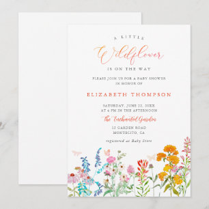 Invitation Petit Fleur sauvage Turquoise Orange Baby shower f