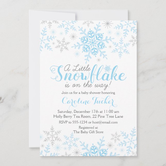 Invitation Petit Flocon de neige bébé garçon douche bleu arge (Devant)