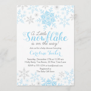 Invitation Petit Flocon de neige bébé garçon douche bleu arge