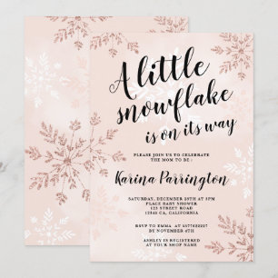 Invitation Petit flocon de neige rose or rose script baby sho