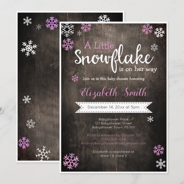 Invitation Petit flocon de neige sur le chemin Babyshower inv (Devant / Derrière)